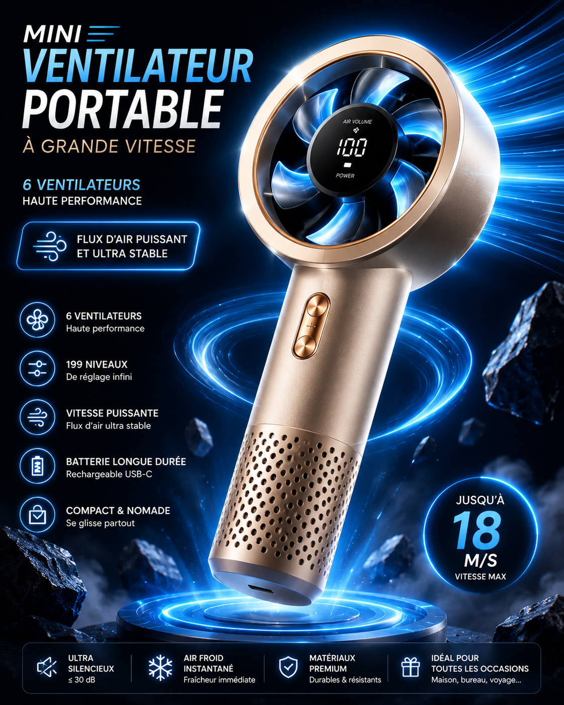 Horizon Breeze — Ventilateur de poche silencieux