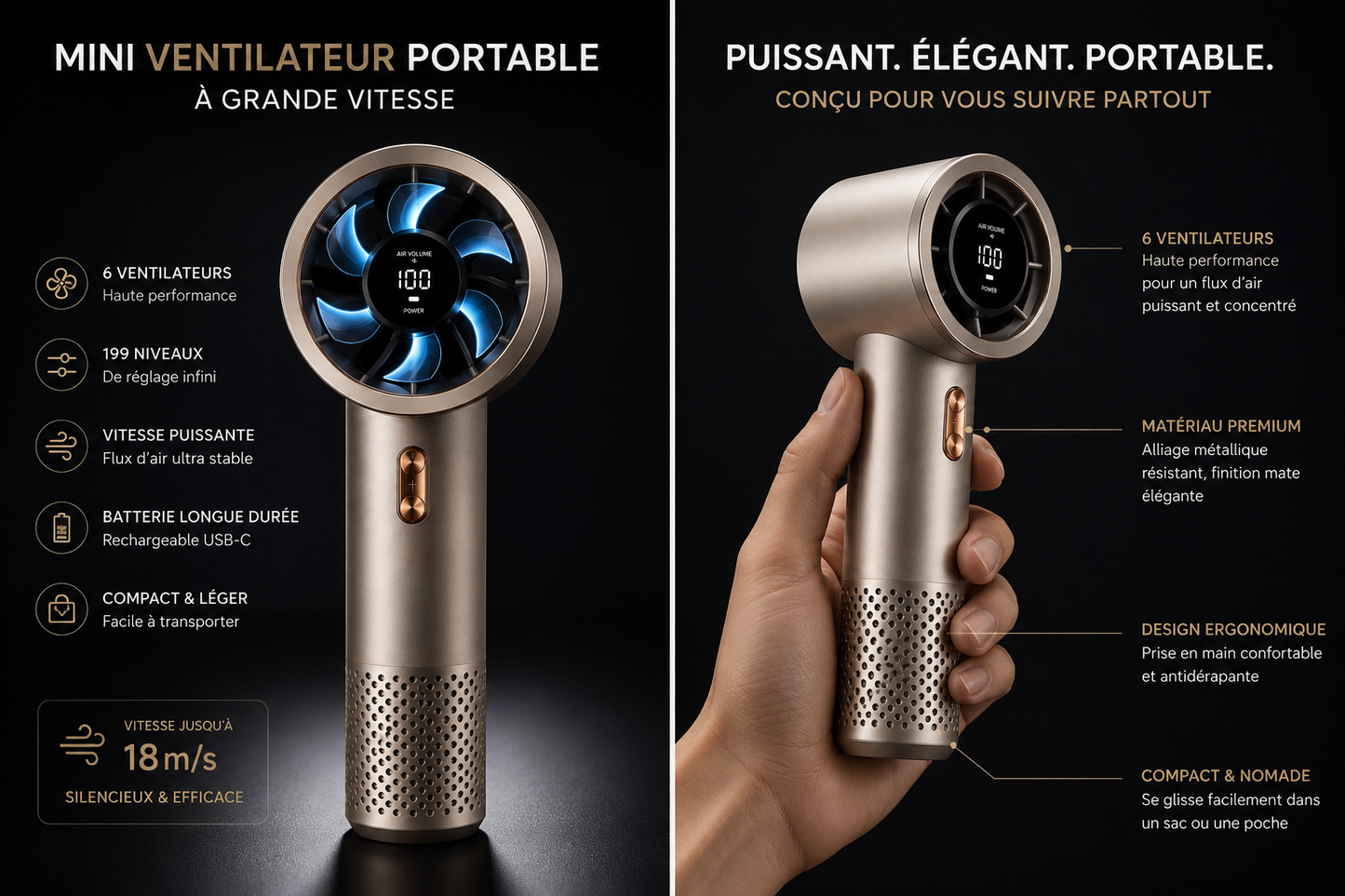Horizon Breeze — Ventilateur de poche silencieux