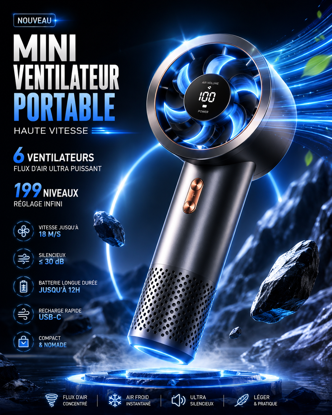 Horizon Breeze — Ventilateur de poche silencieux